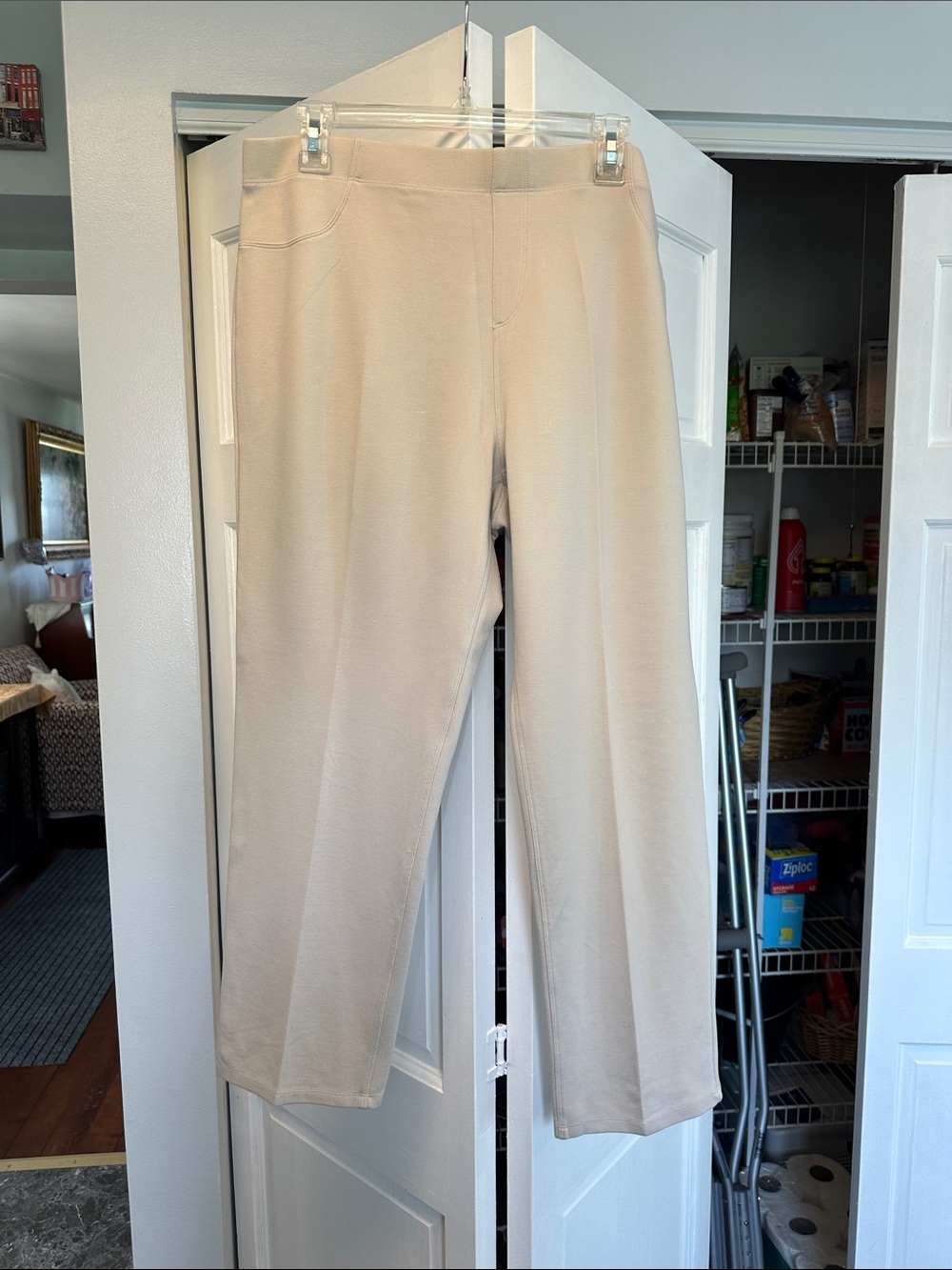 Karen Scott Straight-Leg Ponte Pants in Light Beige